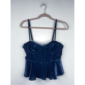 Cami NYC Colette Bustier Cami Blue Velvet Removable Straps Peplum Hem New Size 6